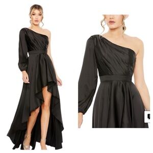 Mac Duggal 49141 Black High Low One Shoulder Gown | Size 2